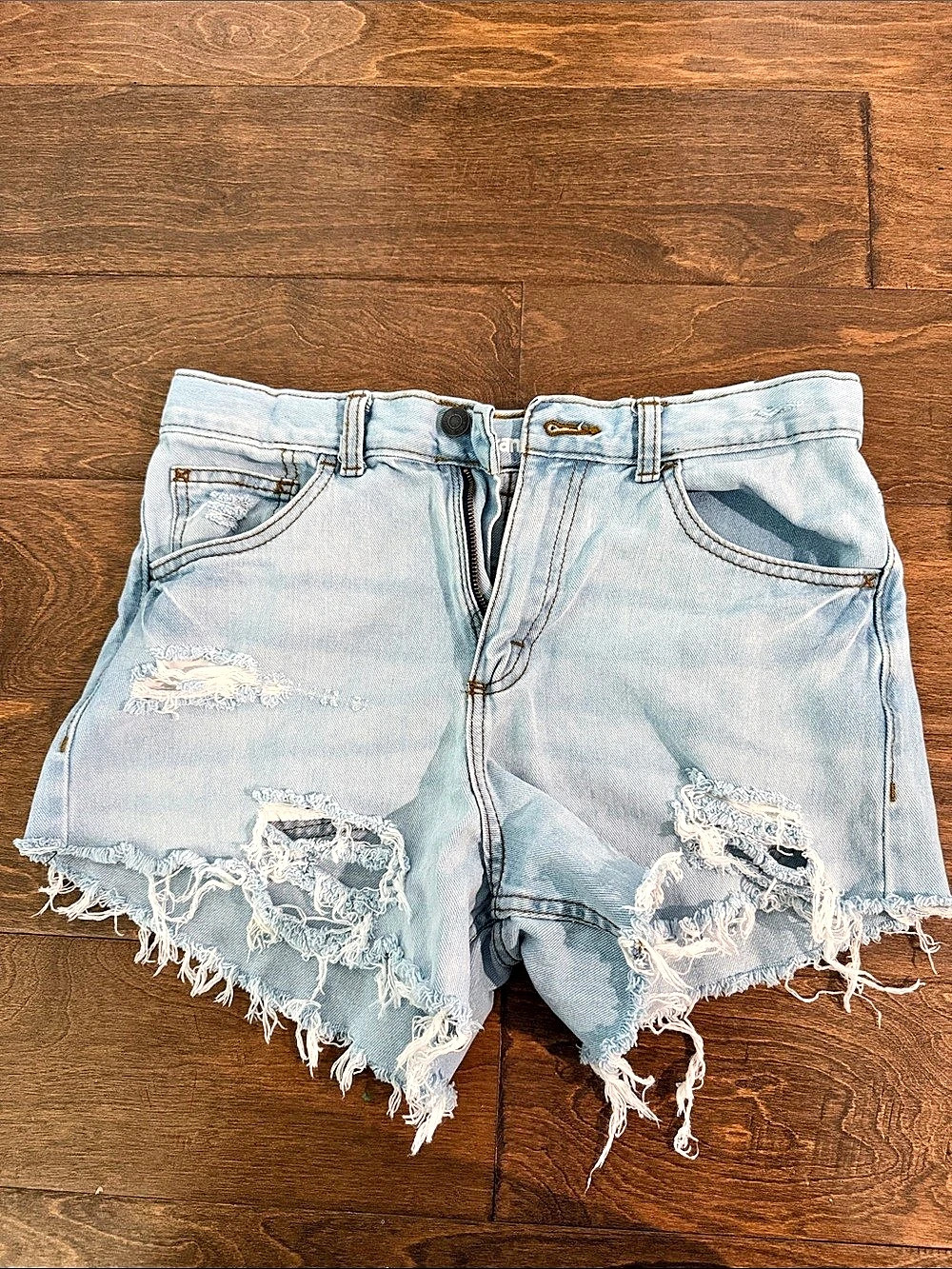 Wrangler Loose Distressed Denim Jean Shorts in Blue